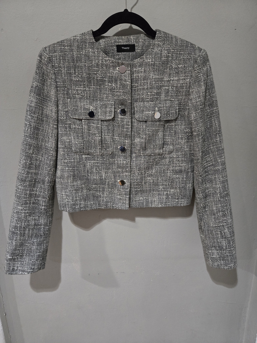 Theory Women's Gray Tweed Cropped Jacket